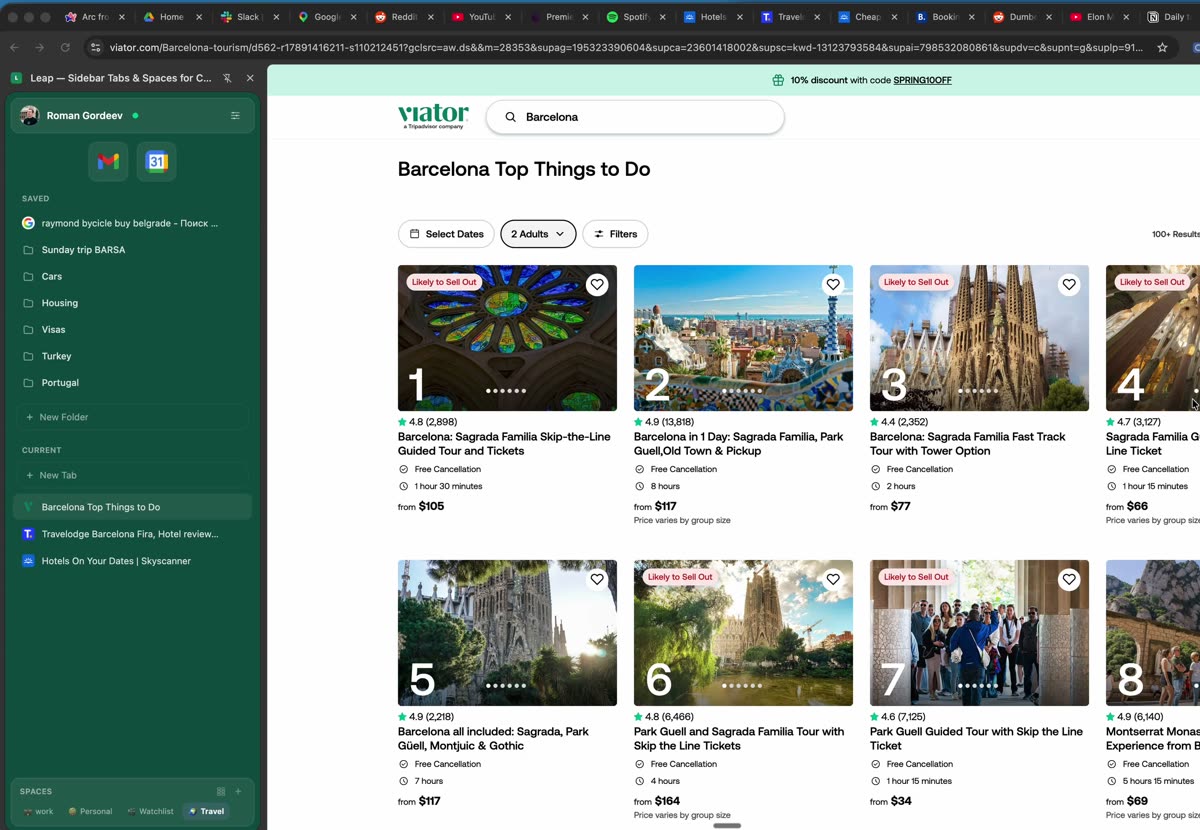 Leap vertical sidebar with pinned tabs, folders, and favorites — a Chrome extension alternative to Arc Browser